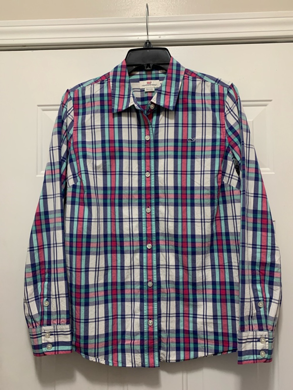 3/$15 Vineyard Vines 100% Cotton Plaid Button-Down Shirt - Blue, Mint & Pink